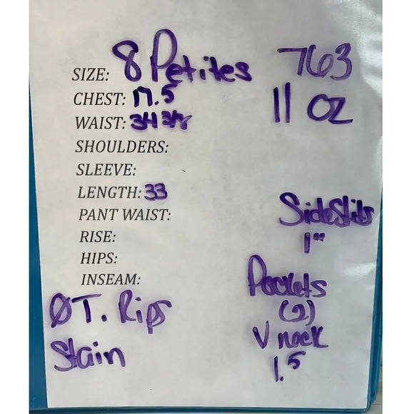 Talbots Womens Size 8 P Blue/White Striped Linen Blend Crochet V Neck - Picture 12 of 12